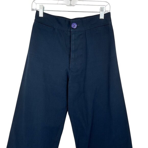 SBJ Austin Size 2 Women's Angela Pants Navy Blue Button Wide Leg 100% Cotton - Picture 2 of 7